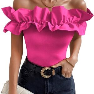 Amazon Vibrant Pink Ruffle Bodysuit